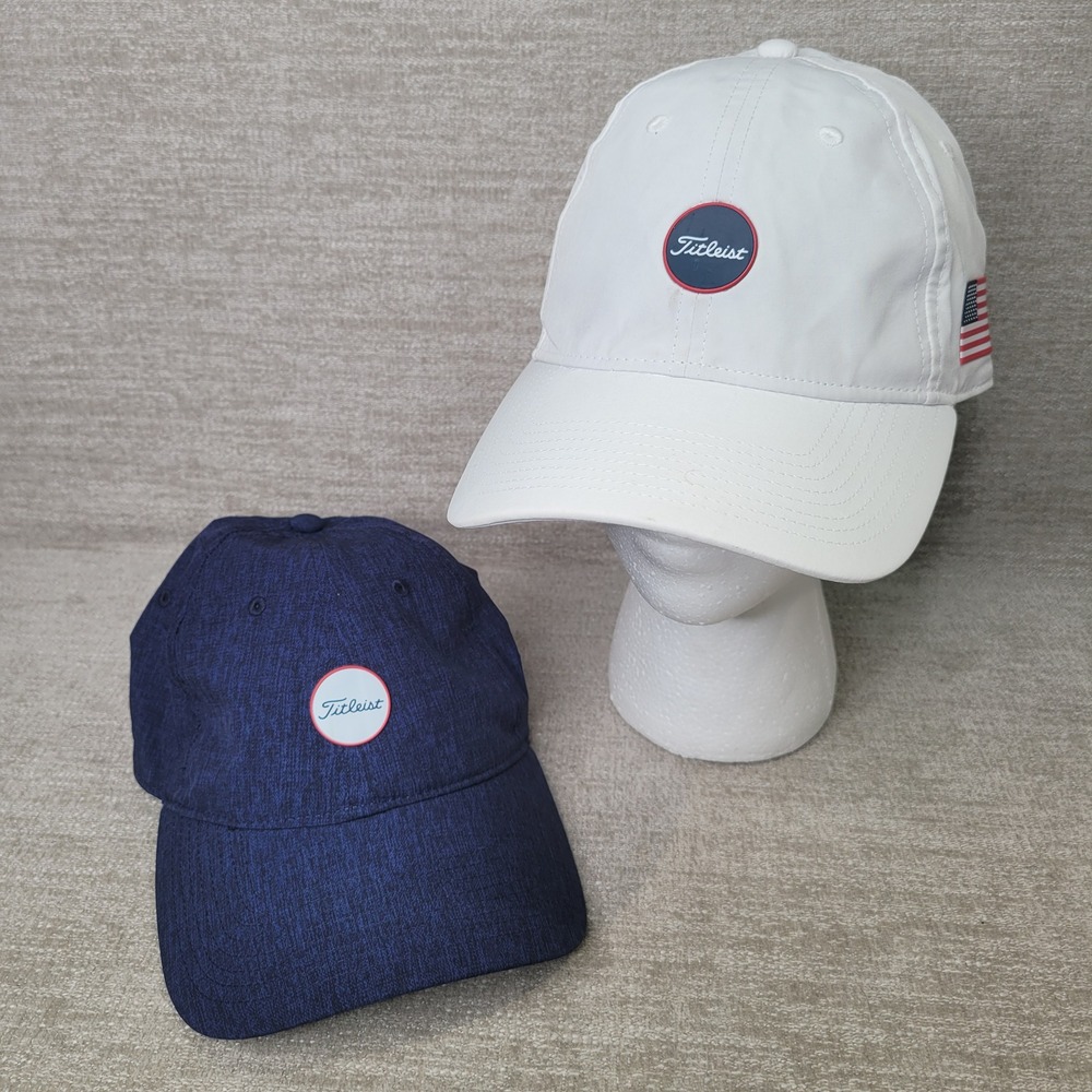 2 Titleist Performance Golf Hats American Flag Patch Adjustable Strapback Caps